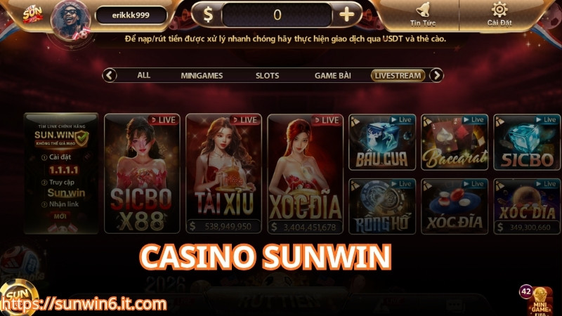 Khám phá sảnh chơi casino Sunwin cực xanh chín