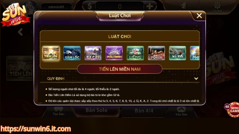 Luật chơi tiến lên miền nam Sunwin cơ bản