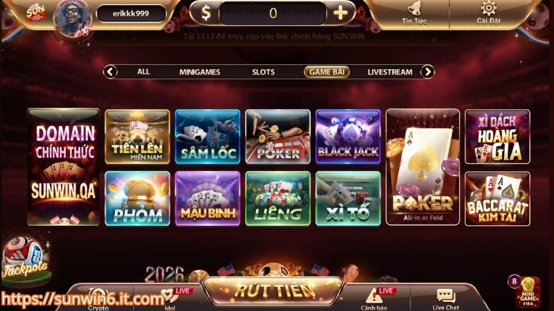 Sảnh game bài trực tuyến nổi bật tại Sunwin